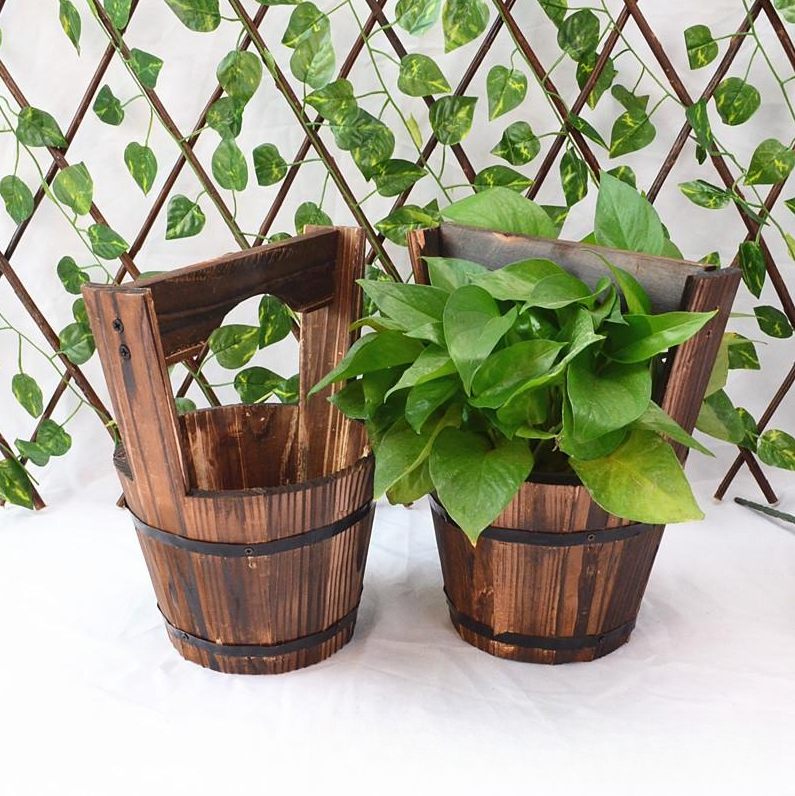 Holz Eimer Pflanzkübel im Fässer-Design für Garten und Terrasse – Dekorative Blumentöpfe aus Holz