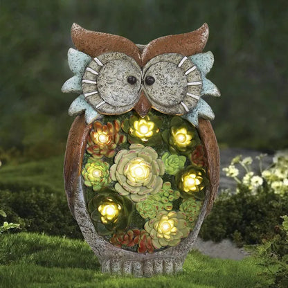 Solar Laterne Eule mit LED – Dekorative Gartenleuchte mit Sukkulenten für Terrasse & Garten