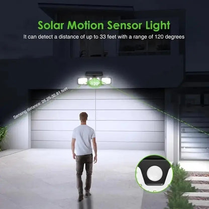 Solar LED Flutlicht mit Bewegungsmelder – 3-Strahler Außenbeleuchtung für Garten, Hof und Garage