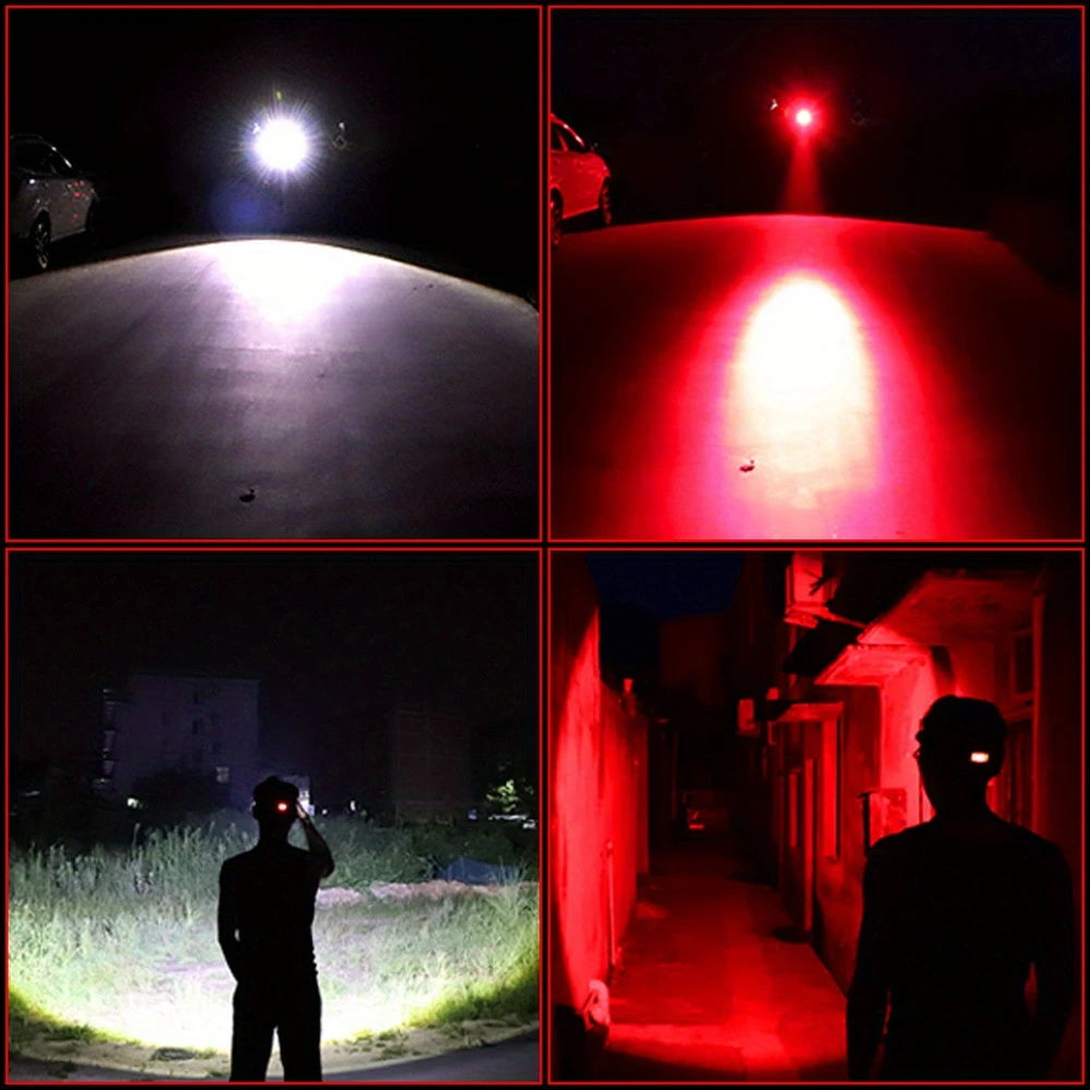 Wiederaufladbare LED Stirnlampe mit Weiß-, Rot- und Grünlicht – Leistungsstarke Kopflampe mit USB und Akku