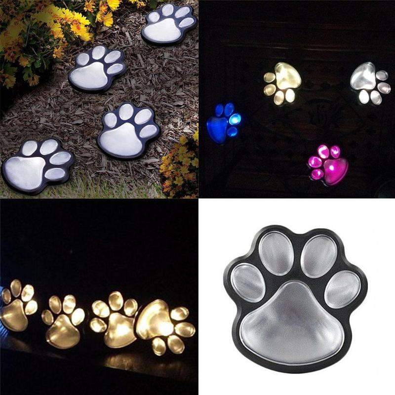 Solarlampe im Pfotenabdruck Design – LED Gartenbeleuchtung in Multicolor für Außenbereich
