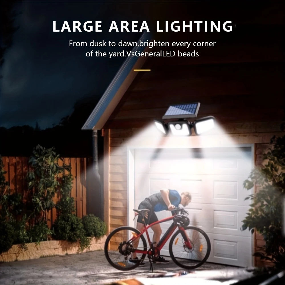 Solar LED Flutlicht mit Bewegungsmelder – 3-Strahler Außenbeleuchtung für Garten, Hof und Garage