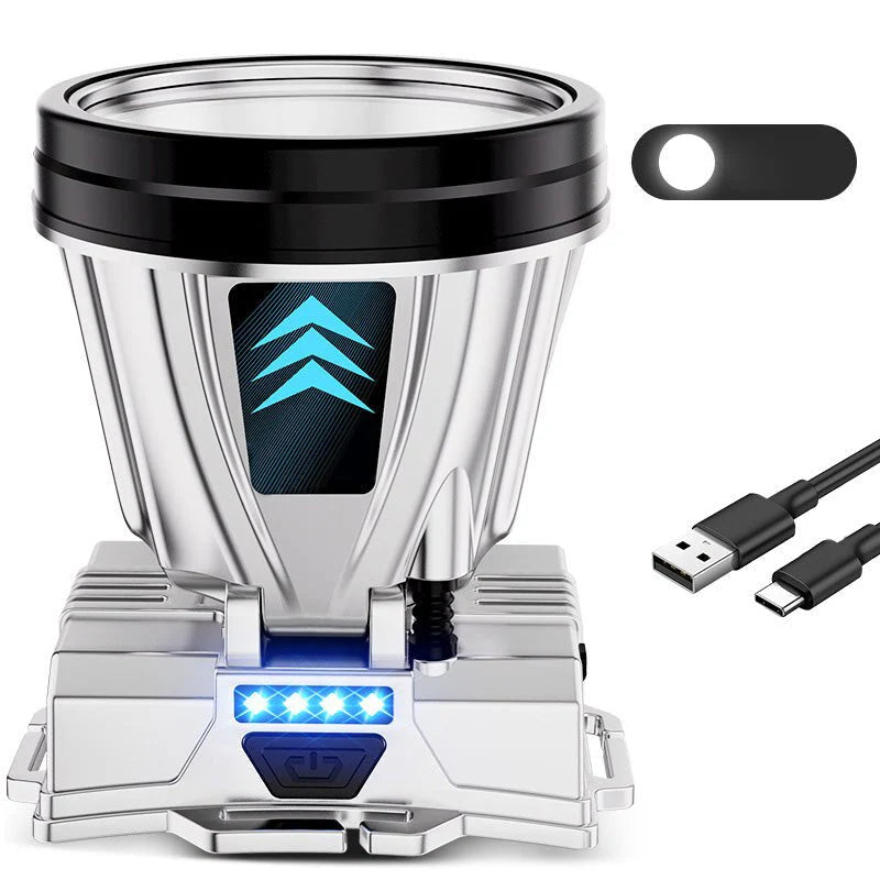 Breitstrahlende LED-Stirnlampe mit Powerbank-Funktion und USB-Ladeanschluss