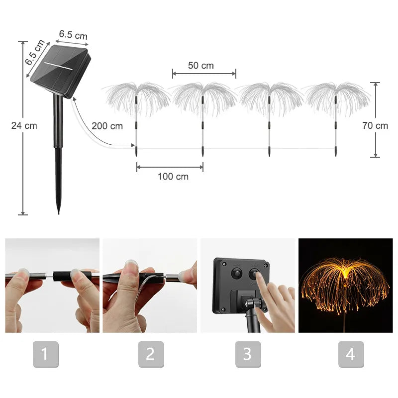 Solar Gartenleuchte mit Farbwechsel – LED Rasenlicht für Garten & Terrasse, Feuerwerk Design