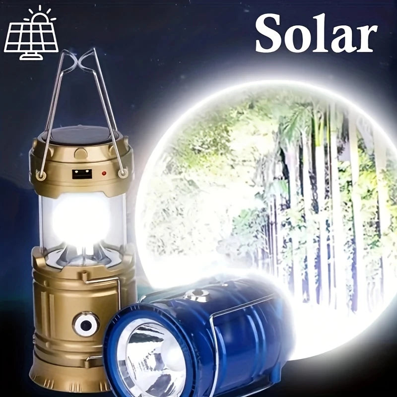 Solar Campinglampe mit USB-Aufladung – Tragbare LED-Laterne für Outdoor-Aktivitäten und Notfälle