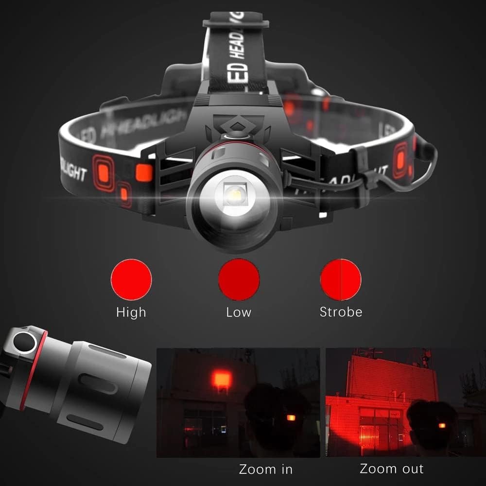 Wiederaufladbare LED Stirnlampe mit Weiß-, Rot- und Grünlicht – Leistungsstarke Kopflampe mit USB und Akku