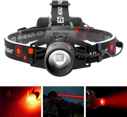 Wiederaufladbare LED Stirnlampe mit Weiß-, Rot- und Grünlicht – Leistungsstarke Kopflampe mit USB und Akku