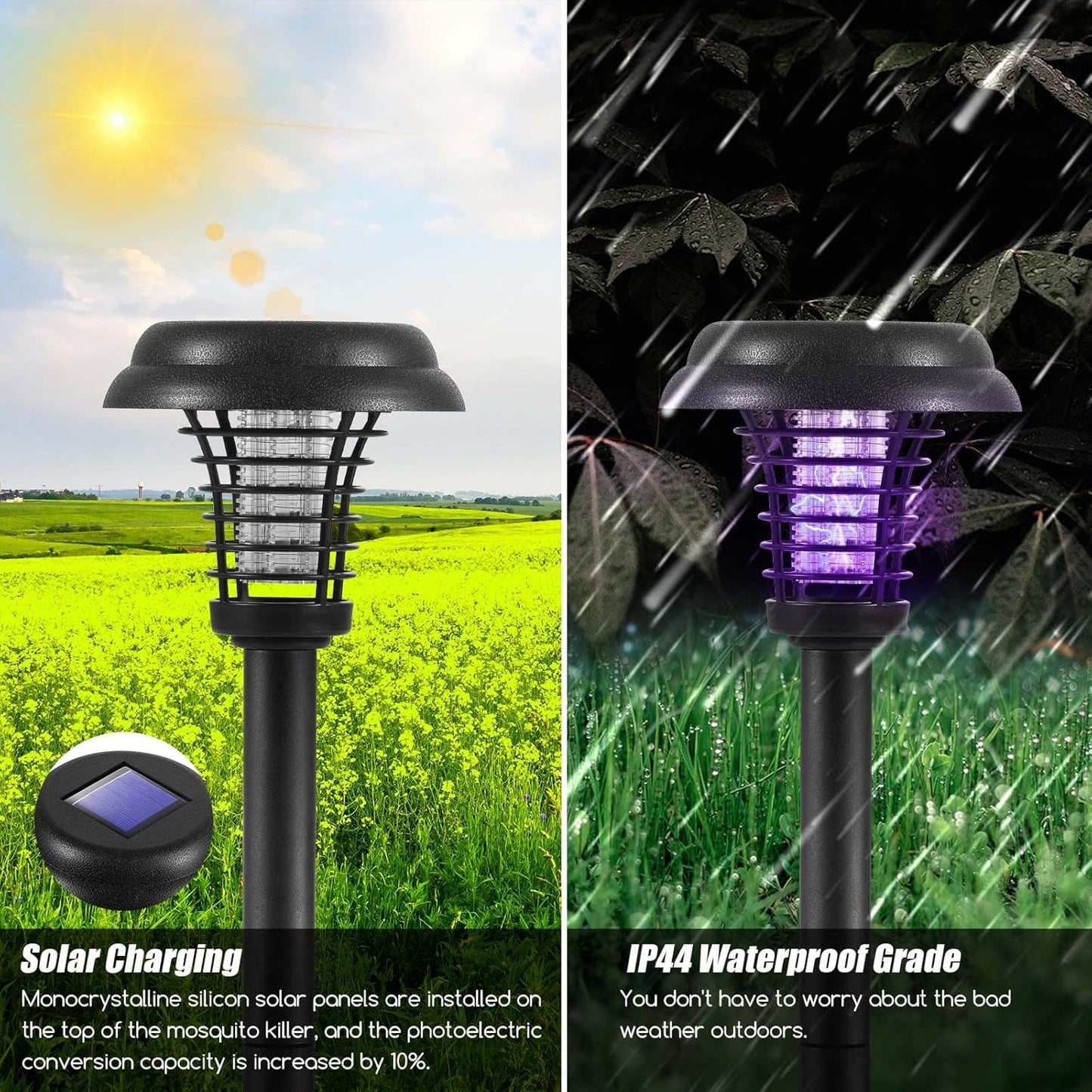 Solar Insektenvernichter mit LED Licht – Wasserdichte Gartenleuchte zur Mückenabwehr