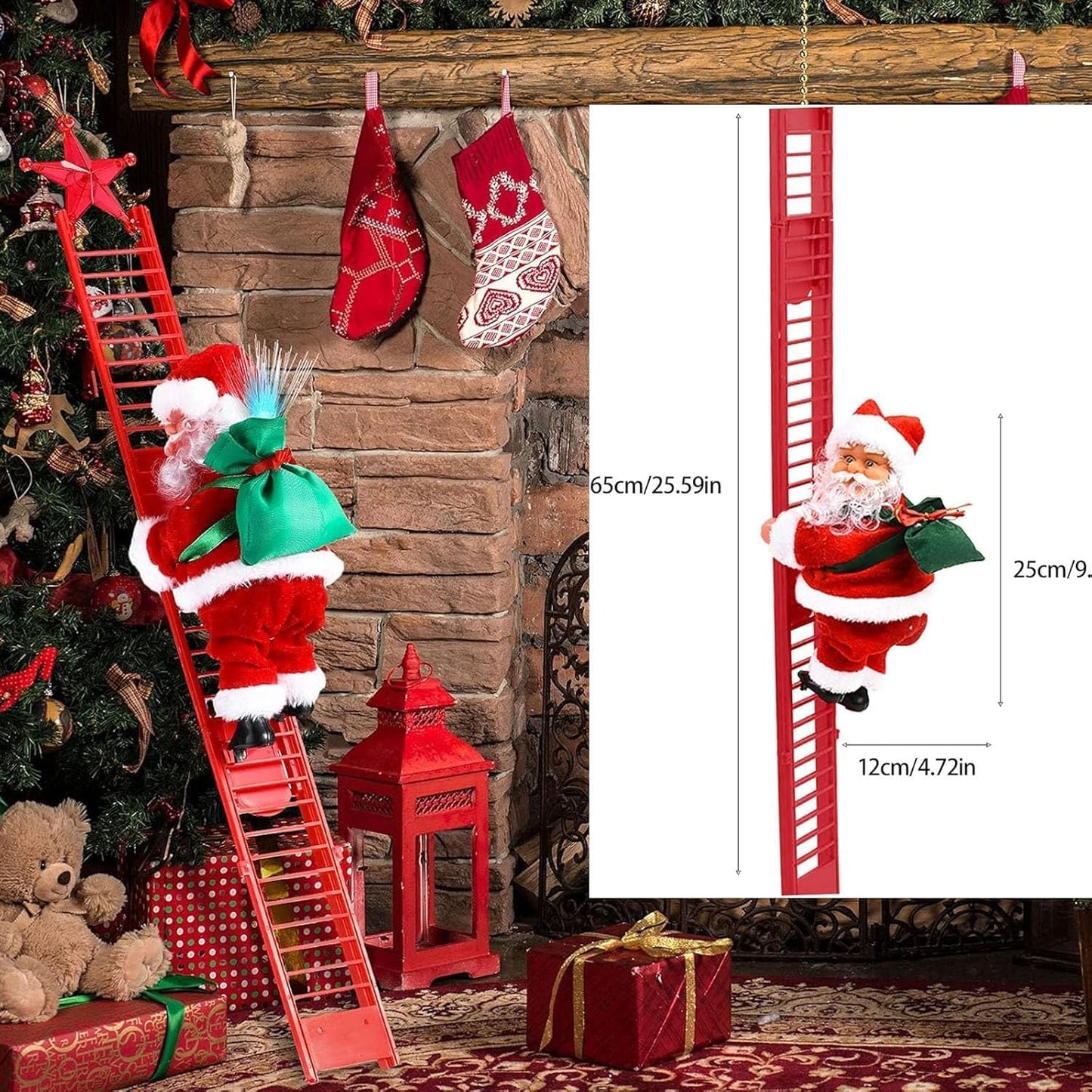 Kletternder Weihnachtsmann mit Leiter
