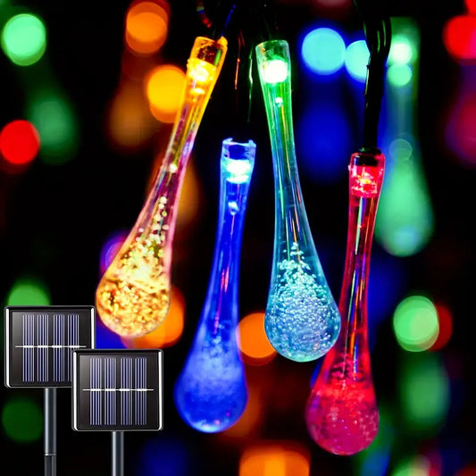 Solar LED Lichterkette – Bunte Tropfenlichter für Garten, Terrasse und Dekoration