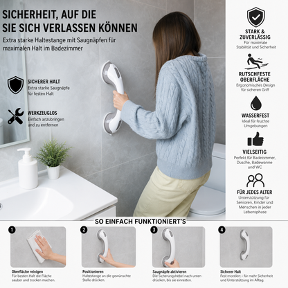 Extra starke Sicherheits-Haltestange mit Saugnäpfen – Rutschfester Haltegriff fürs Badezimmer