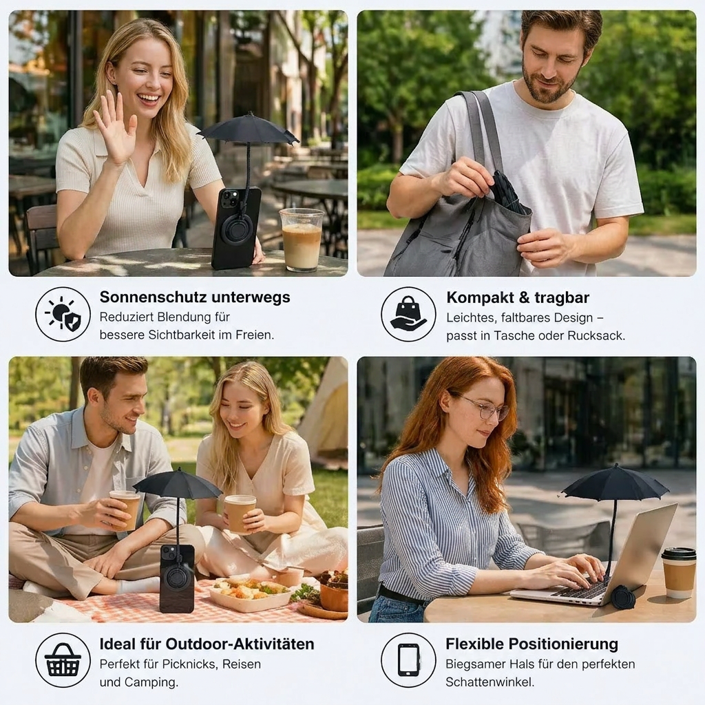 Magnetischer Mini-Handy-Sonnenschirm – ausziehbarer Halter für flexiblen Sonnenschutz unterwegs