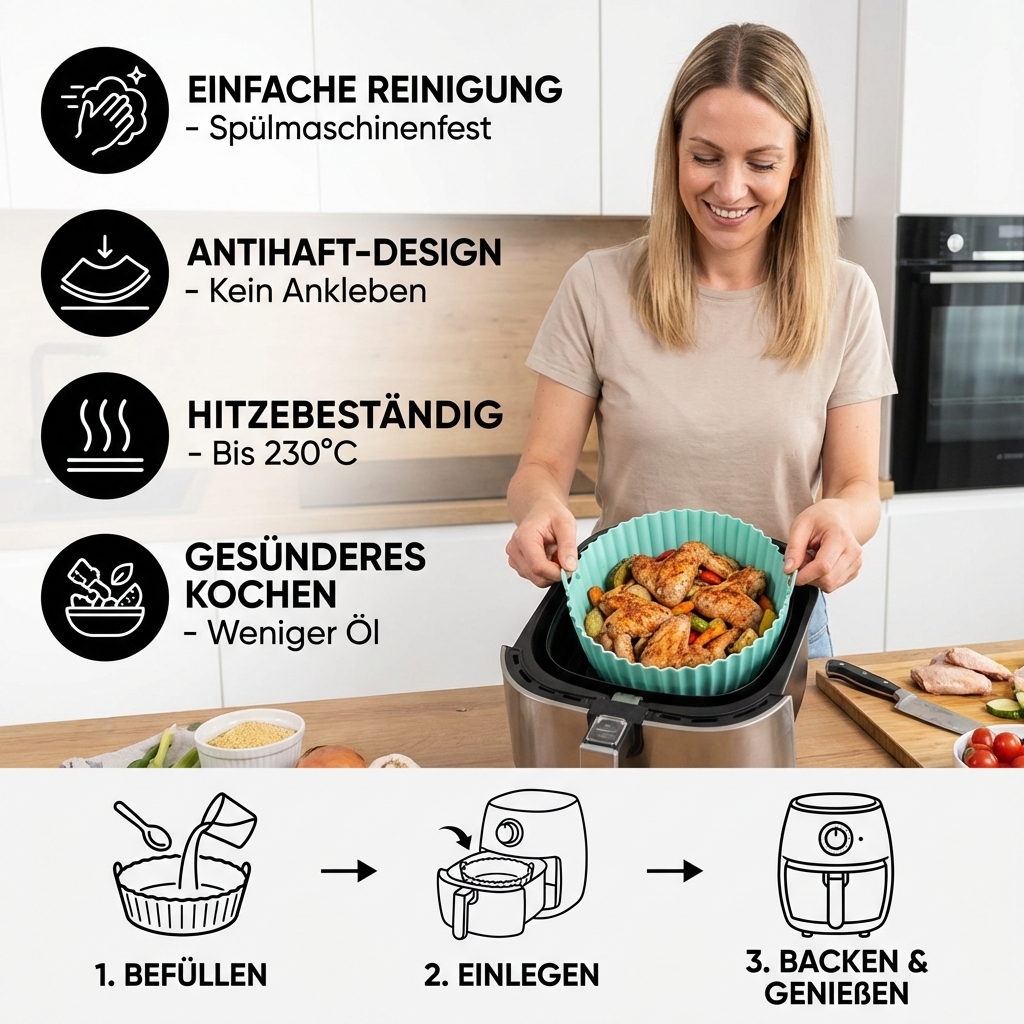 Wiederverwendbare Antihaft-Silikonform für die Heißluftfritteuse