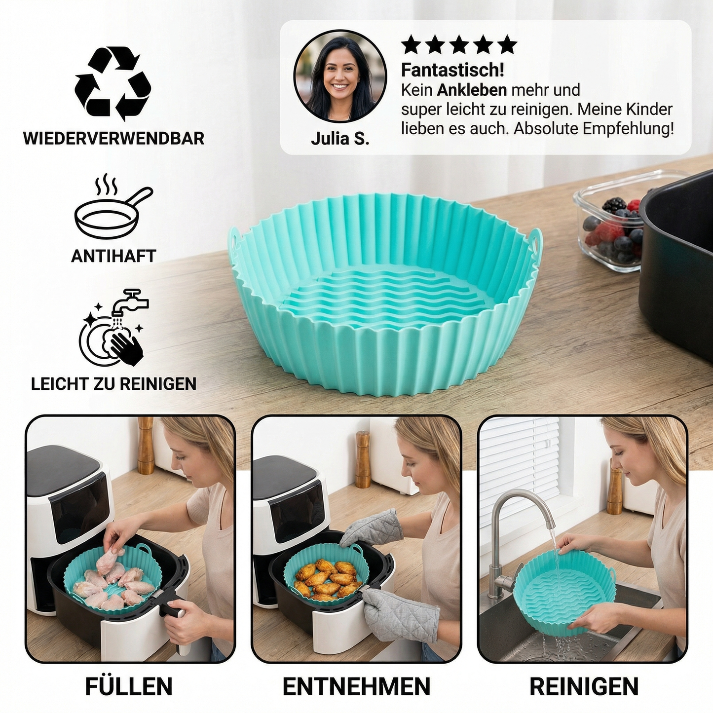 Wiederverwendbare Antihaft-Silikonform für die Heißluftfritteuse