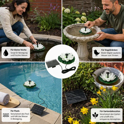 Solarbetriebener Lotusbrunnen – schwimmender Gartenbrunnen für Pool & Teich