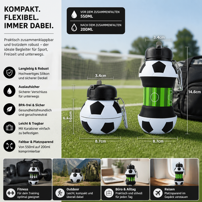 Faltbare und strapazierfähige Fußball-Trinkflasche aus Silikon