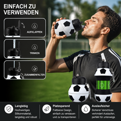 Faltbare und strapazierfähige Fußball-Trinkflasche aus Silikon