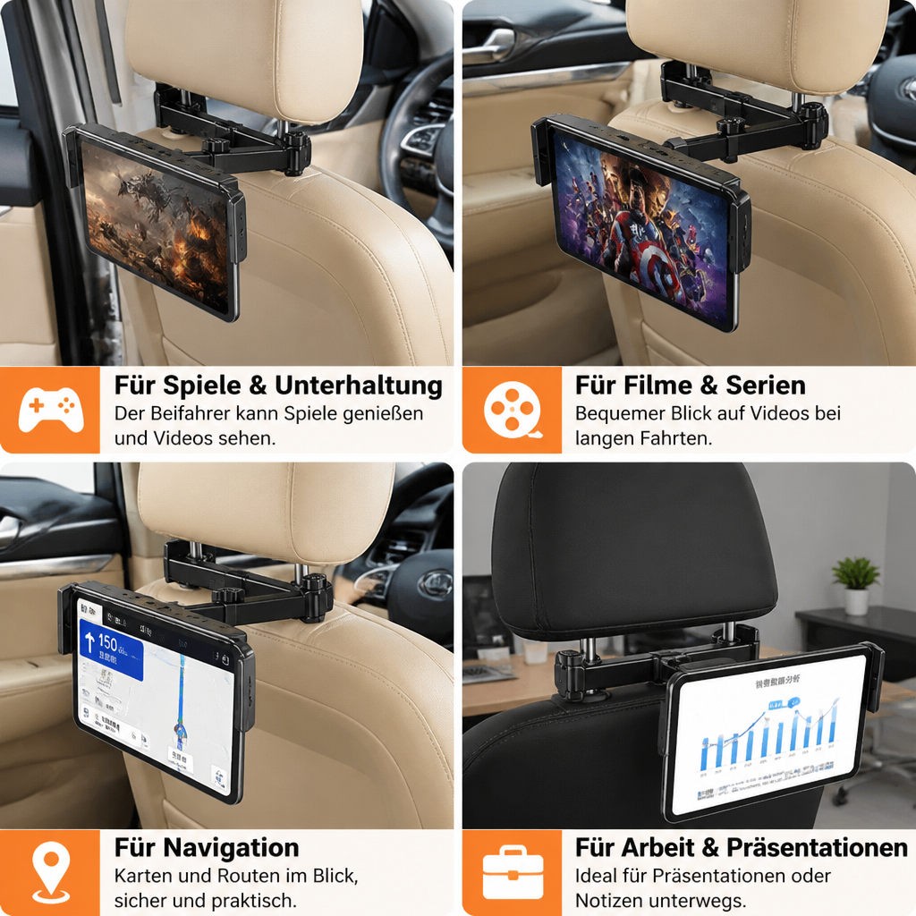 Um 360° drehbarer Tablet-Halter für die Kopfstütze im Auto – Halterung für Tablets auf dem Rücksitz