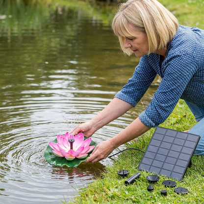 Solarbetriebener Lotusbrunnen – schwimmender Gartenbrunnen für Pool & Teich