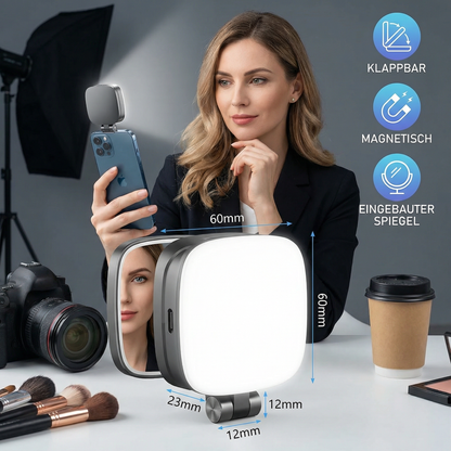 Magnetisches LED Selfie- & Beauty-Licht für Smartphones – Klappbar, tragbar mit Spiegel