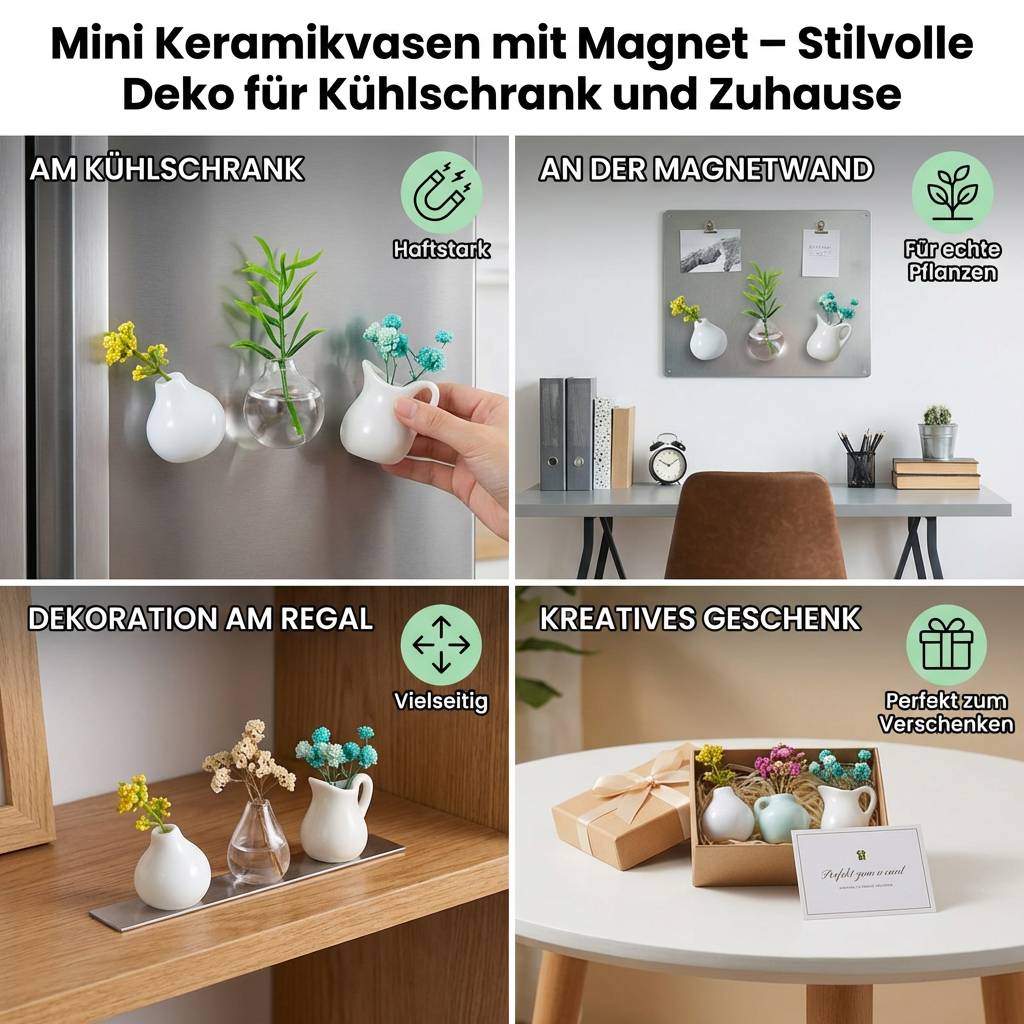 Mini Keramikvasen mit Magnet – Stilvolle Deko für Kühlschrank und Zuhause