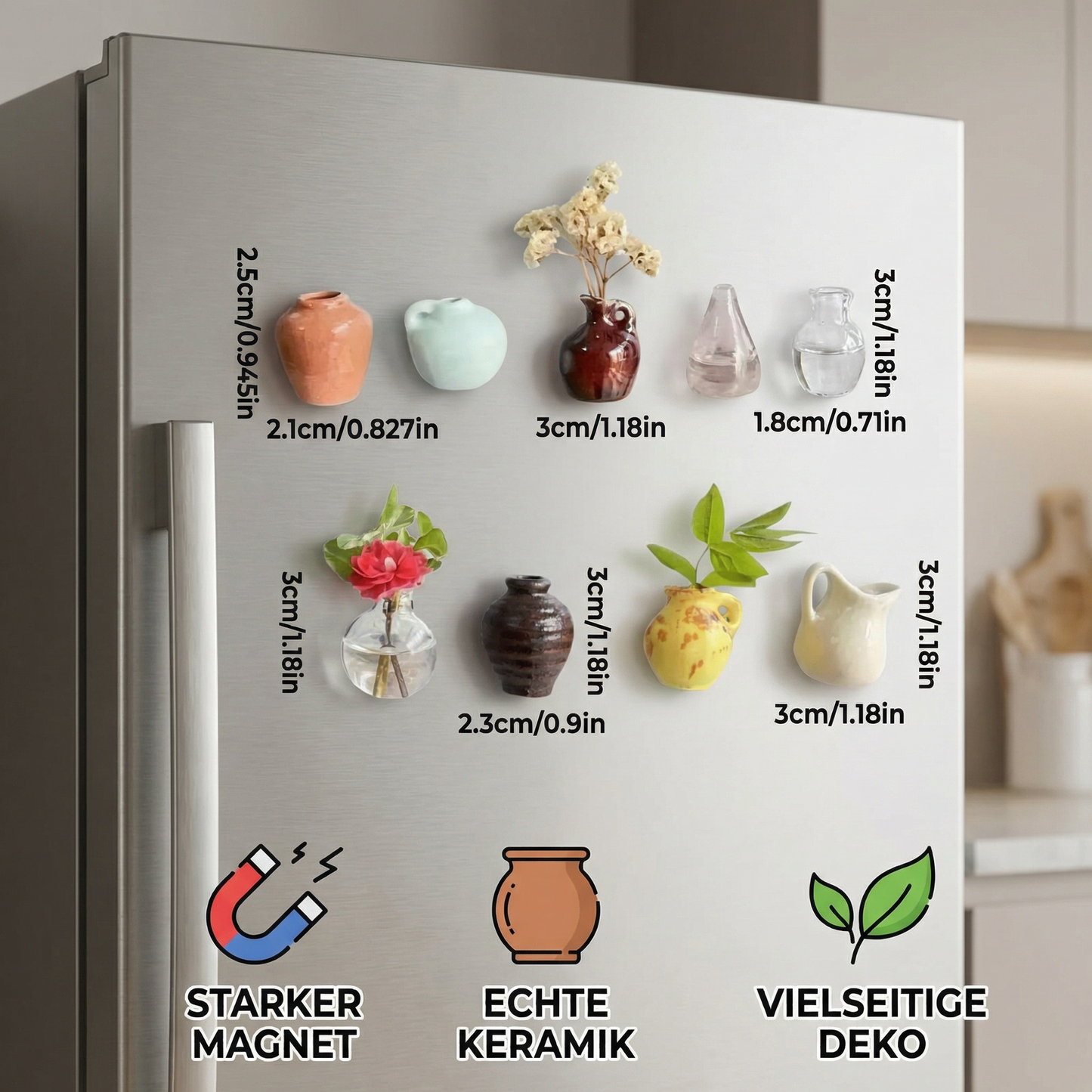 Mini Keramikvasen mit Magnet – Stilvolle Deko für Kühlschrank und Zuhause