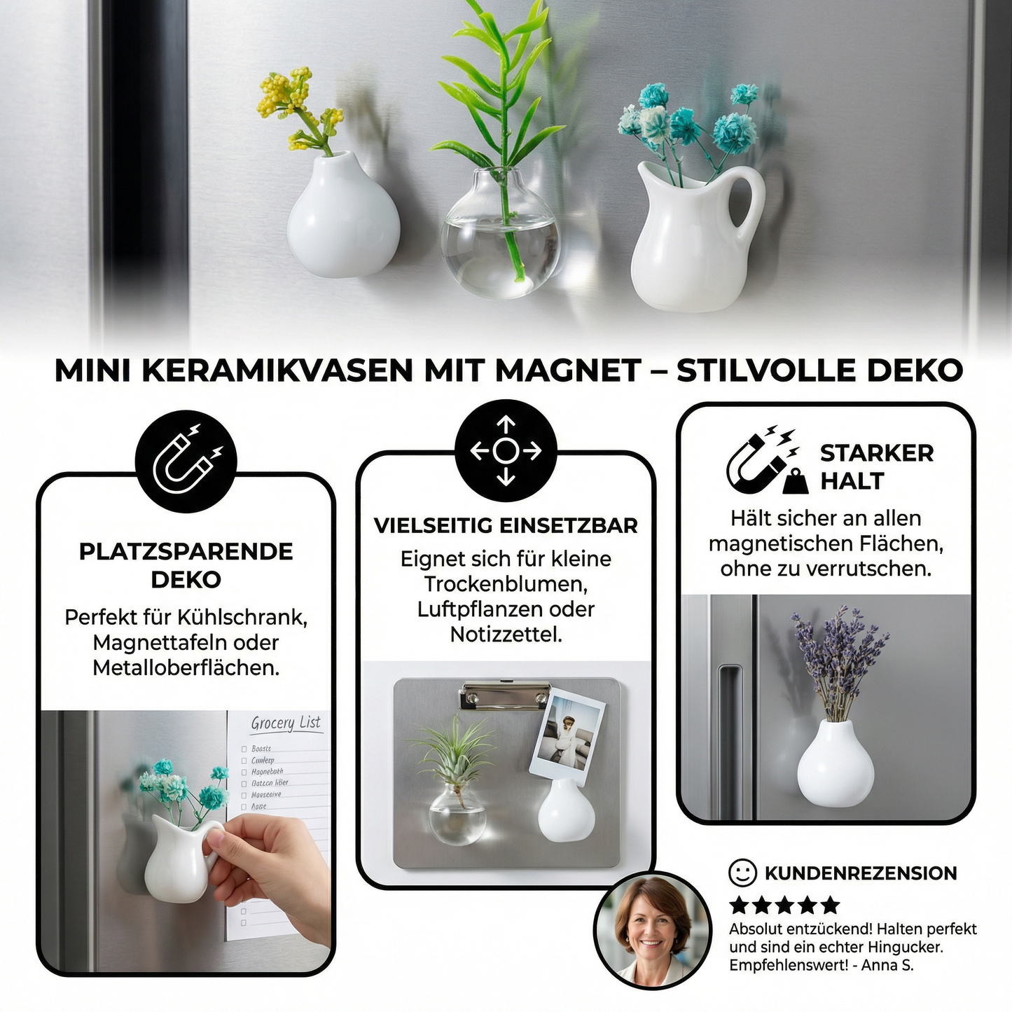 Mini Keramikvasen mit Magnet – Stilvolle Deko für Kühlschrank und Zuhause