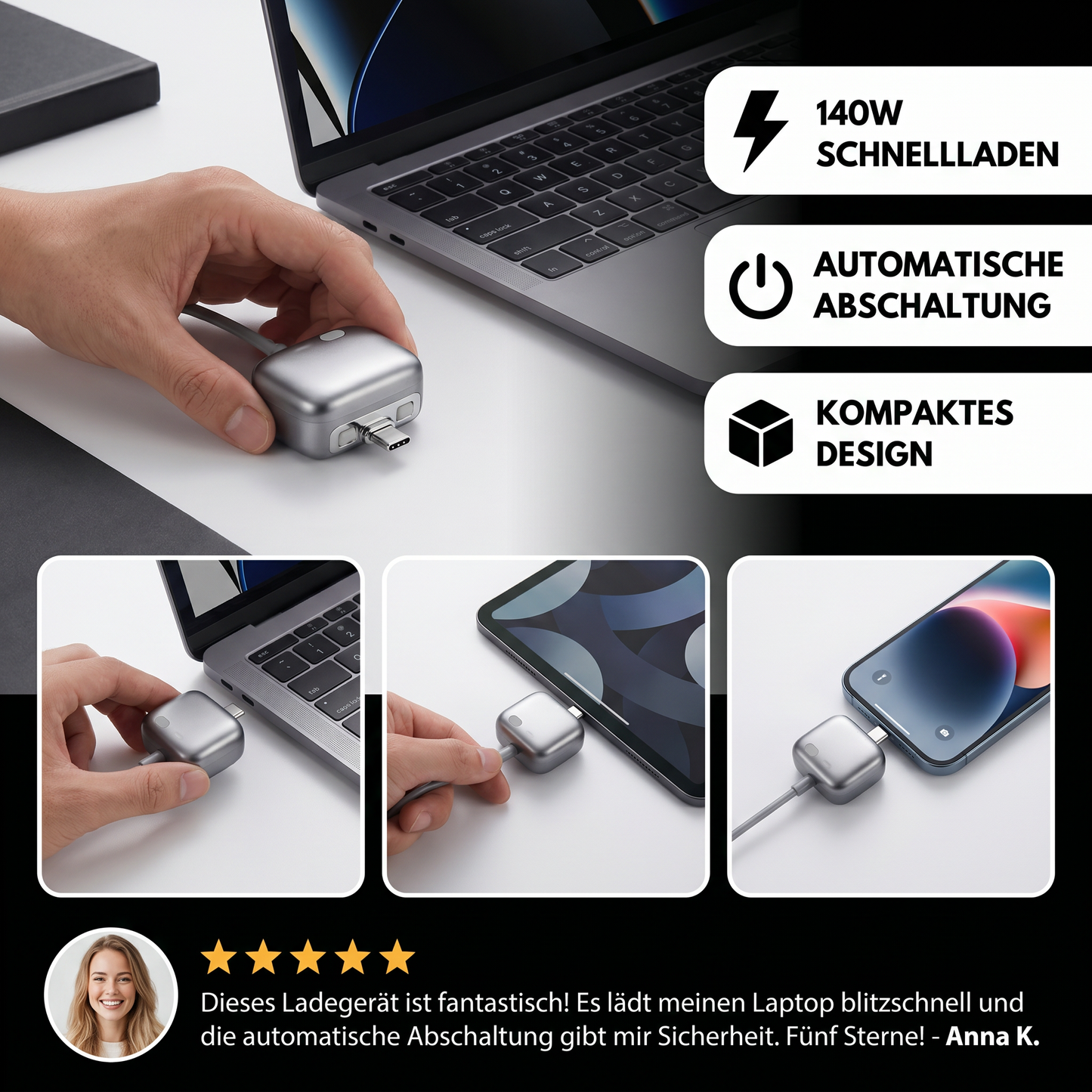 Hochwertiges 140-W-Schnellladegerät mit automatischer Abschaltfunktion
