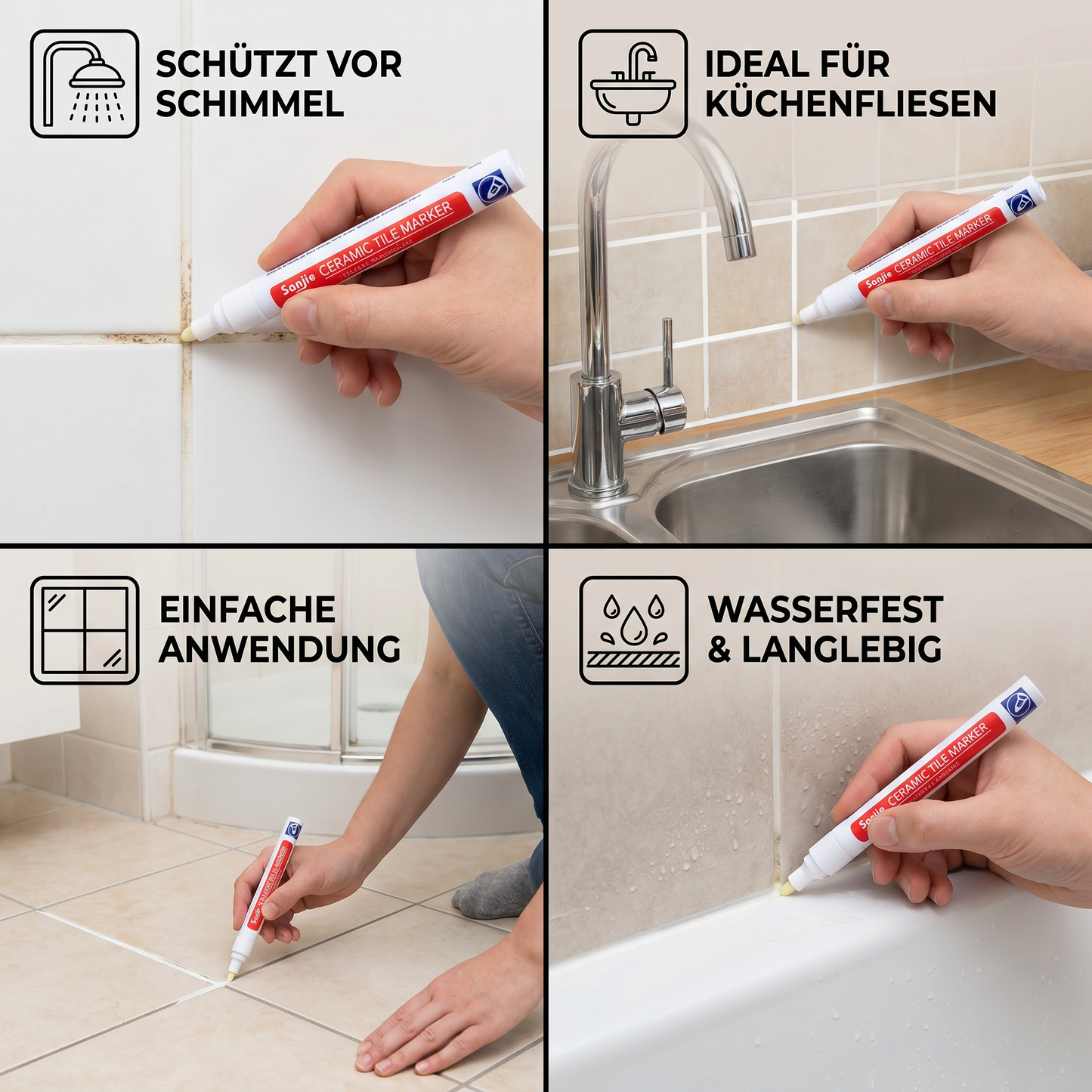 Schimmelhemmender und wasserfester Fugenstift für Fliesen