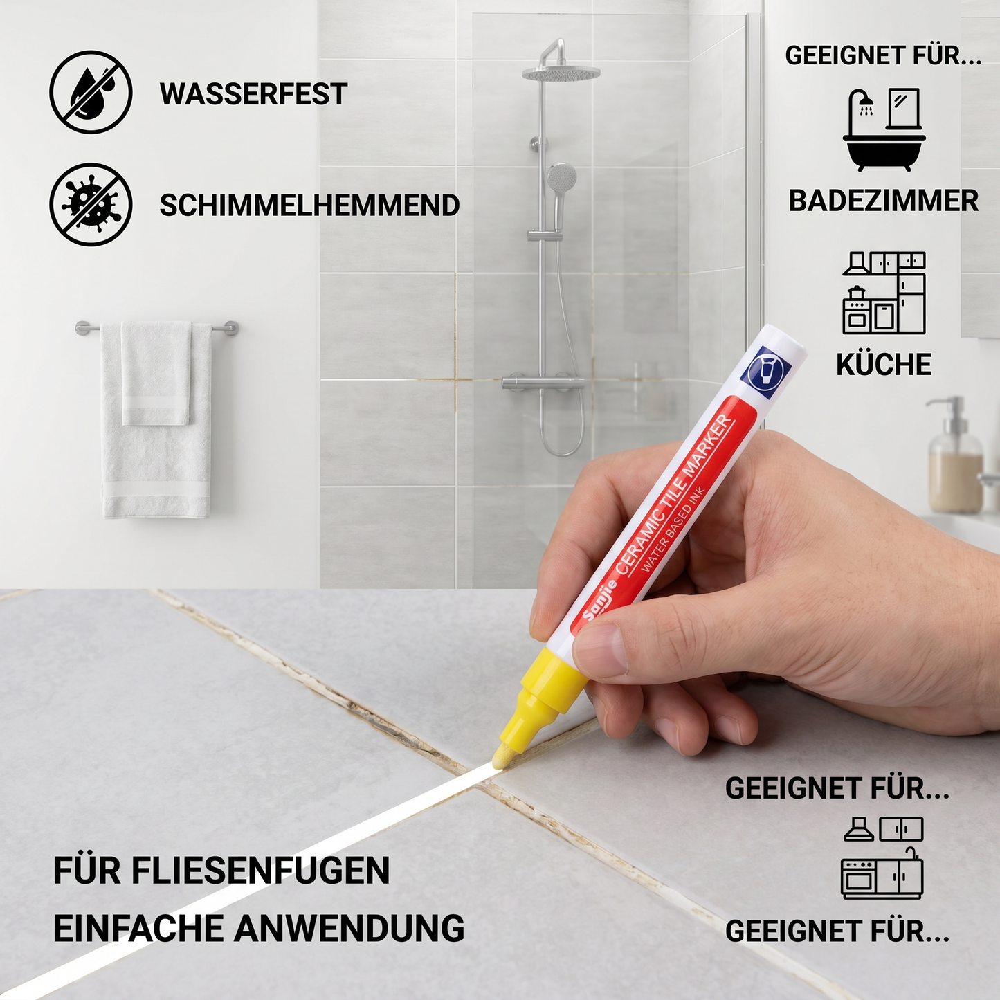 Schimmelhemmender und wasserfester Fugenstift für Fliesen