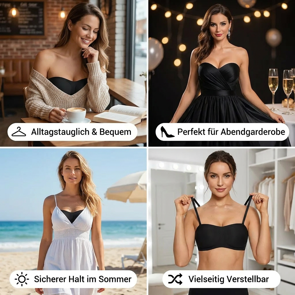 Trägerloser Bandeau Push-Up BH – Rutschfest, stützend & nahtlos für maximalen Halt