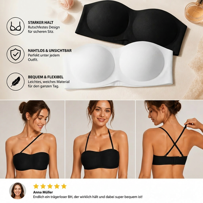 Trägerloser Bandeau Push-Up BH – Rutschfest, stützend & nahtlos für maximalen Halt