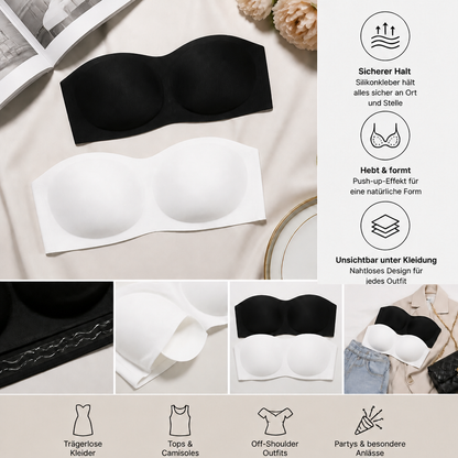Trägerloser Bandeau Push-Up BH – Rutschfest, stützend & nahtlos für maximalen Halt