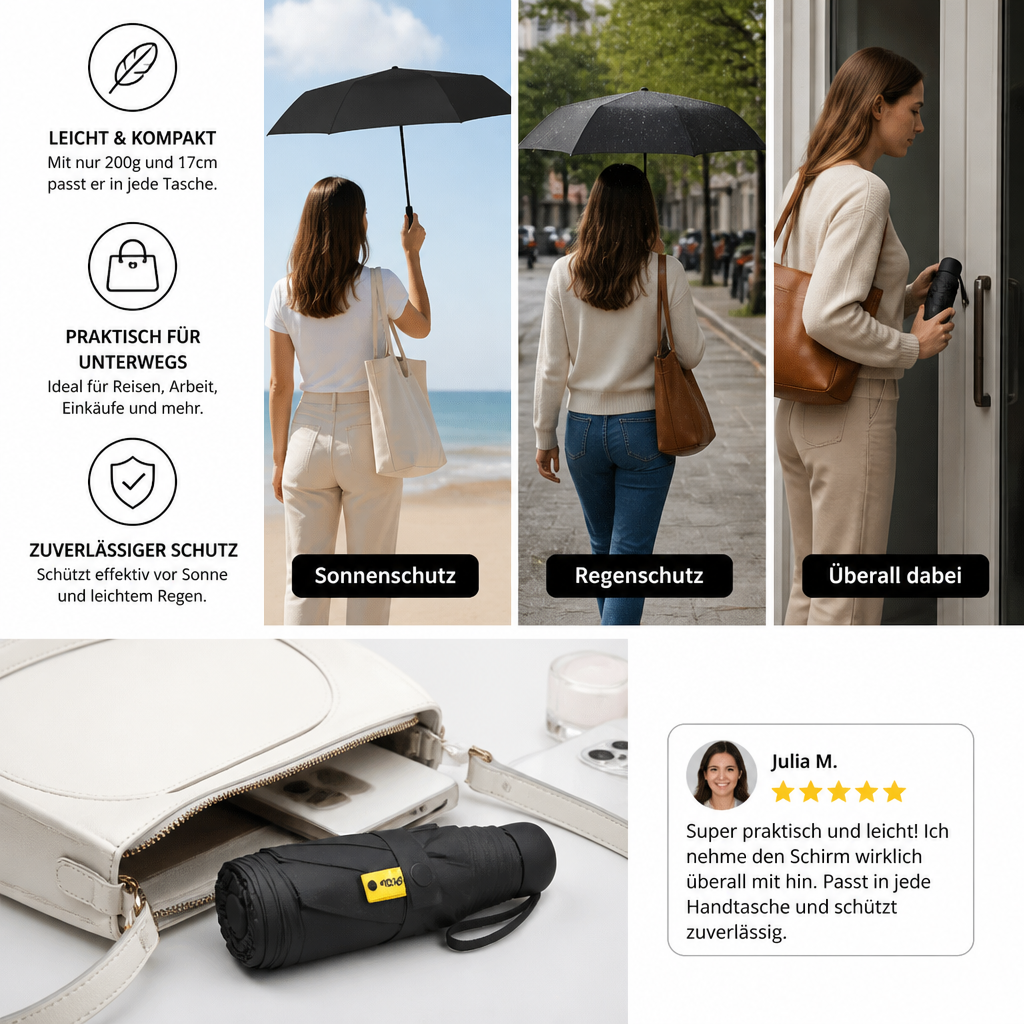 Leichter Mini-Reisesonnenschirm – passt in jede Tasche