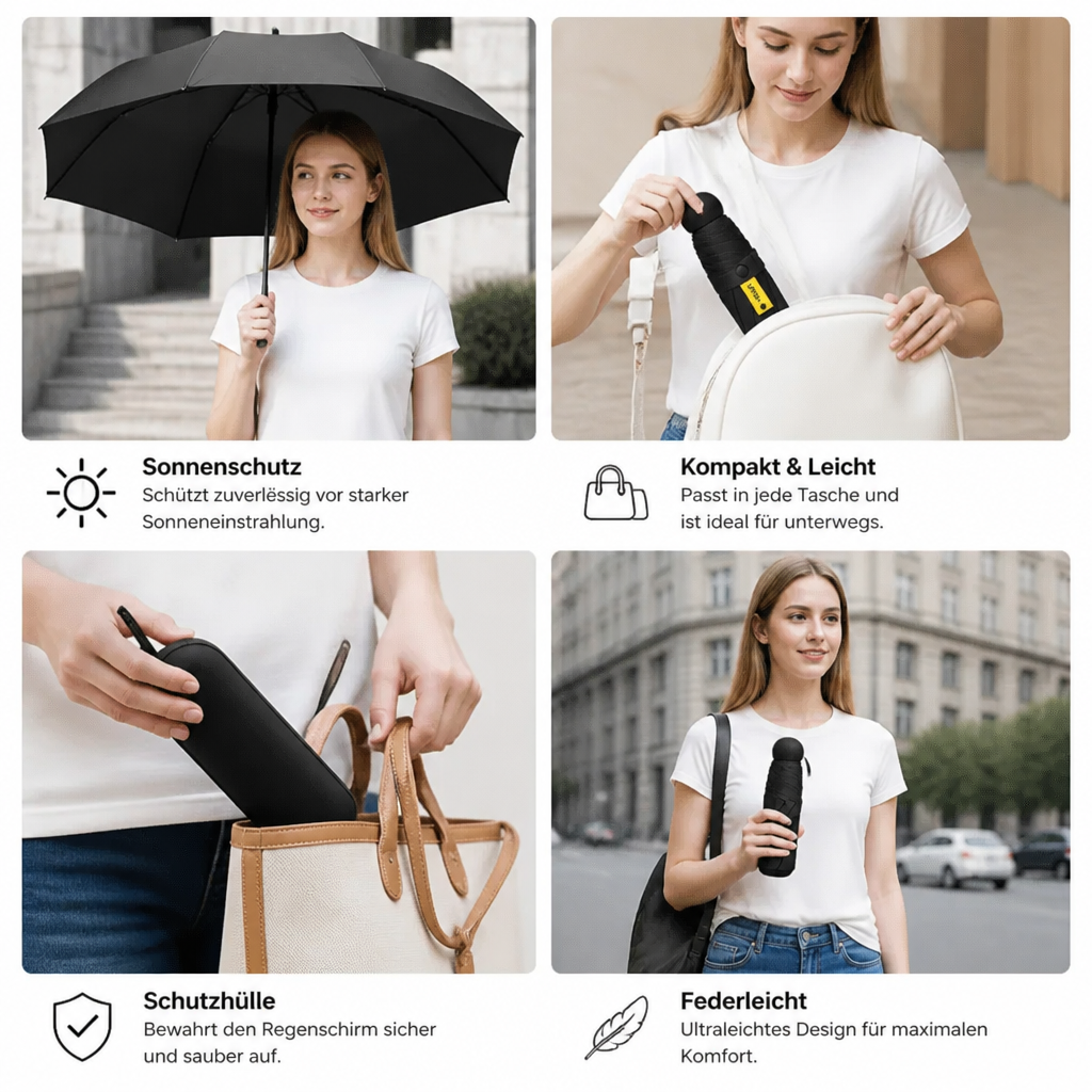 Leichter Mini-Reisesonnenschirm – passt in jede Tasche
