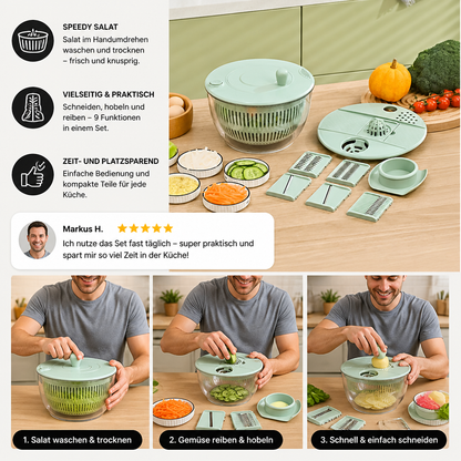 9-in-1 manueller Gemüse- & Salat-Schneider mit Drehfunktion