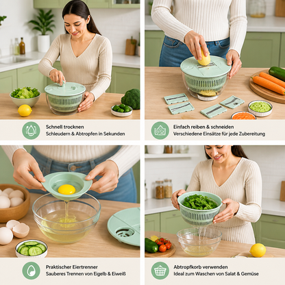 9-in-1 manueller Gemüse- & Salat-Schneider mit Drehfunktion