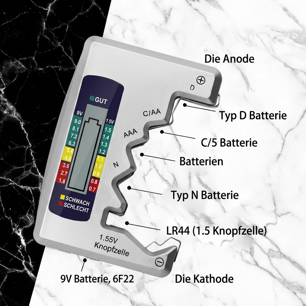 Digitaler Batterie-Tester mit LCD-Display – Kapazitätsprüfer für AA, AAA, C, D, 9V & Knopfzellen