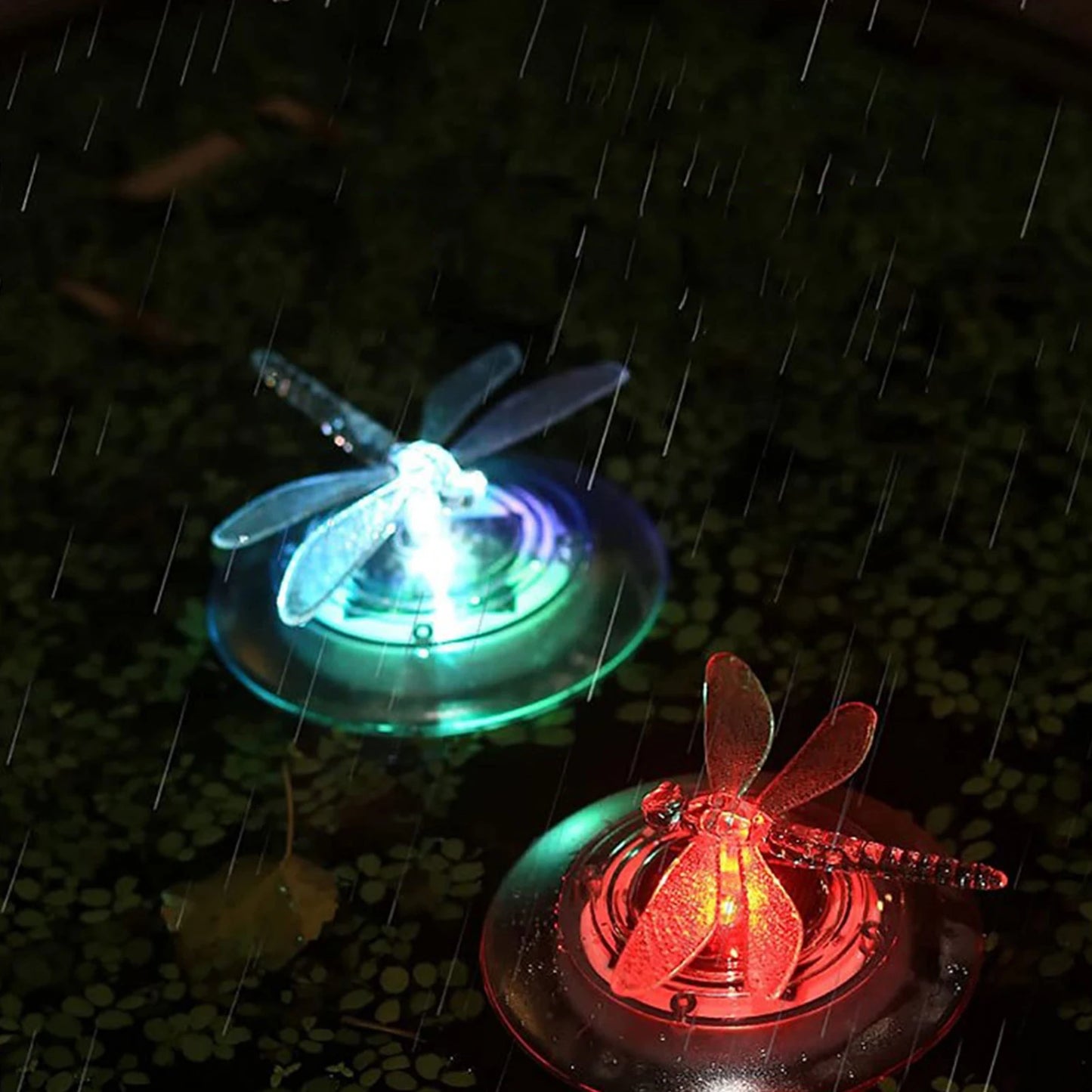 Solarbetriebene Teichdeko Schmetterling und Libelle – Farbwechselnde LED-Lichter für Garten und Teich