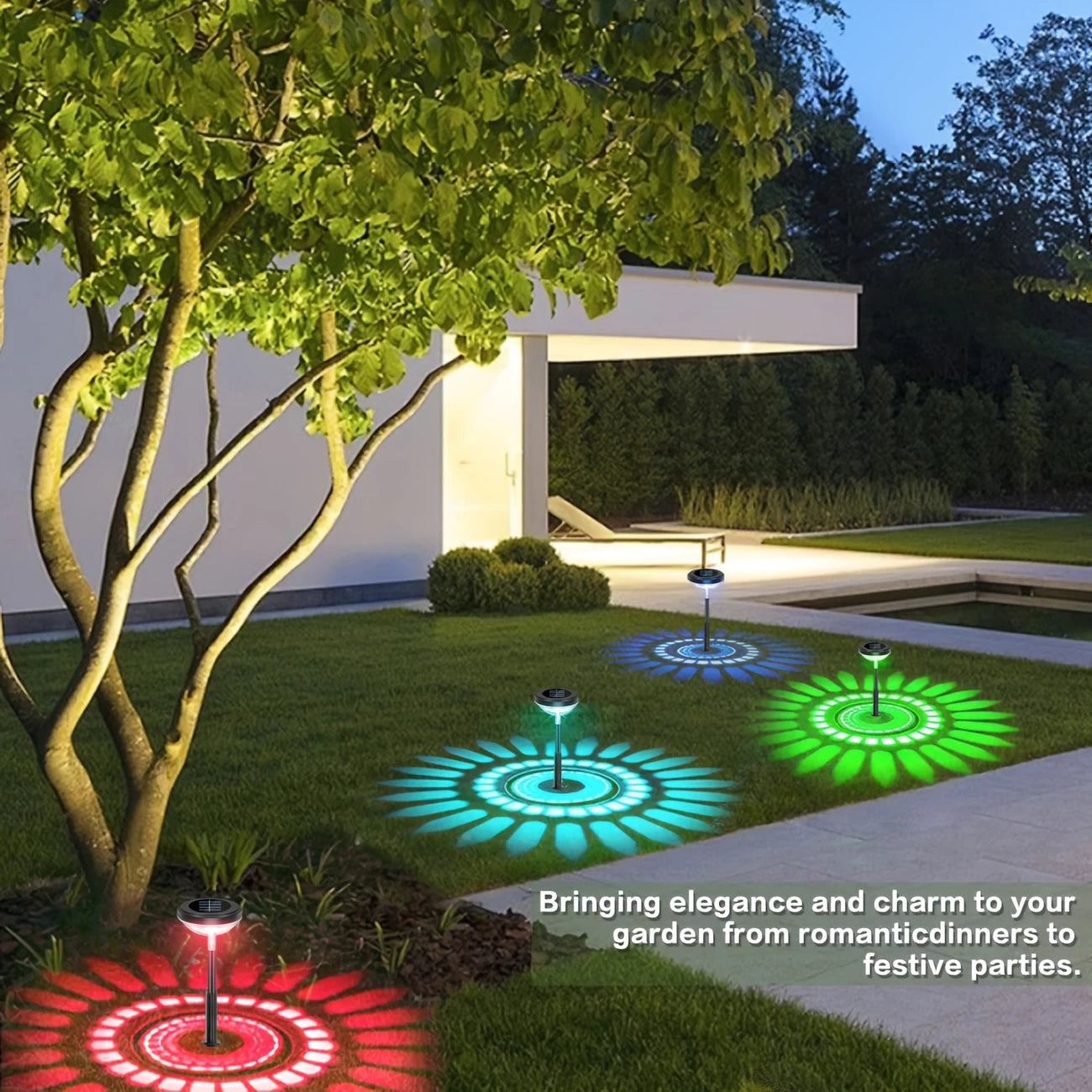 Solar Gartenlampe mit Farbwechsel – LED Gartenbeleuchtung für den Außenbereich mit Blütenmuster