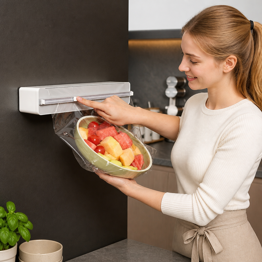 Magnetischer Wandspender für Alufolie und Frischhaltefolie mit Sicherheitsschneider