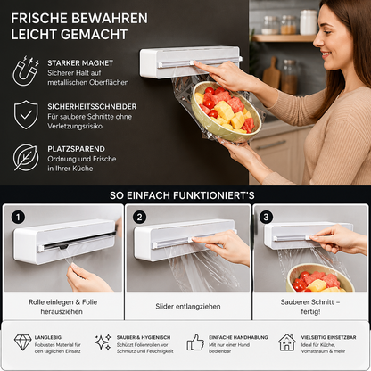 Magnetischer Wandspender für Alufolie und Frischhaltefolie mit Sicherheitsschneider