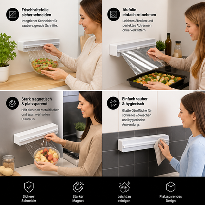 Magnetischer Wandspender für Alufolie und Frischhaltefolie mit Sicherheitsschneider
