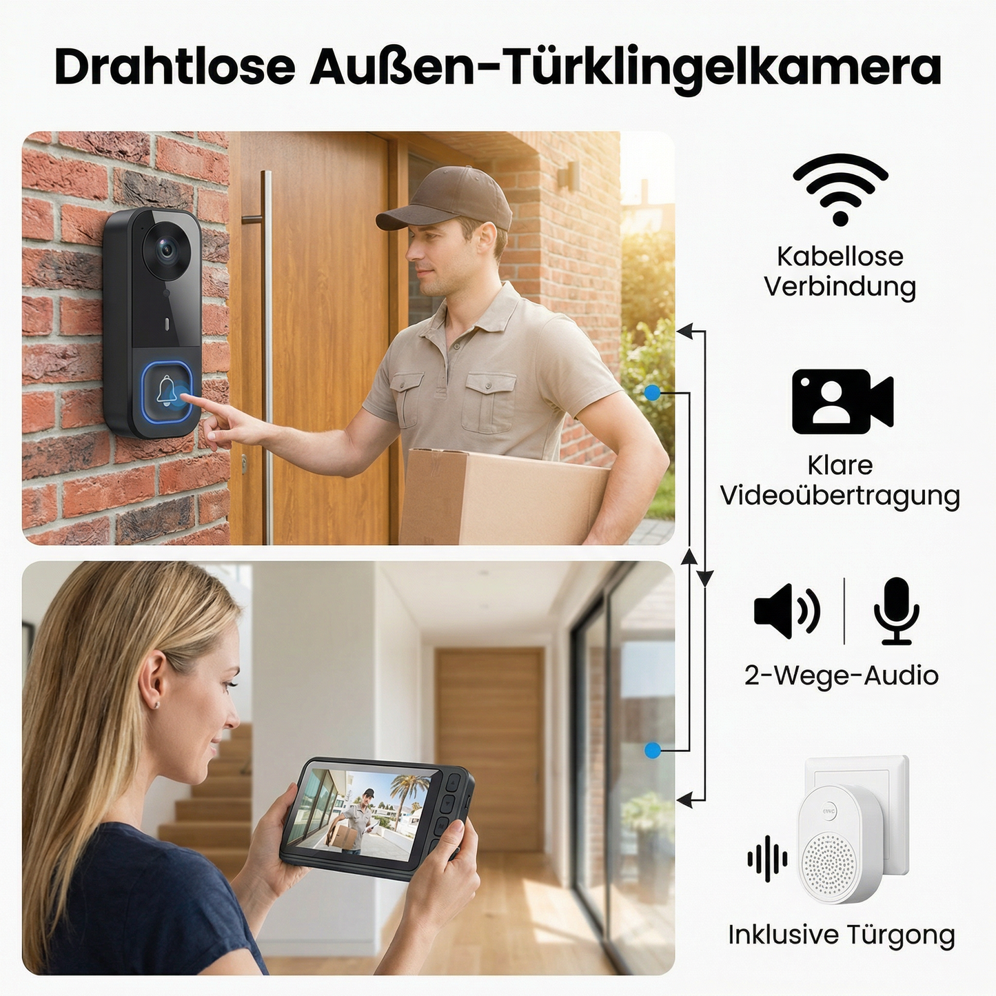 Drahtlose Türklingelkamera für den Außenbereich