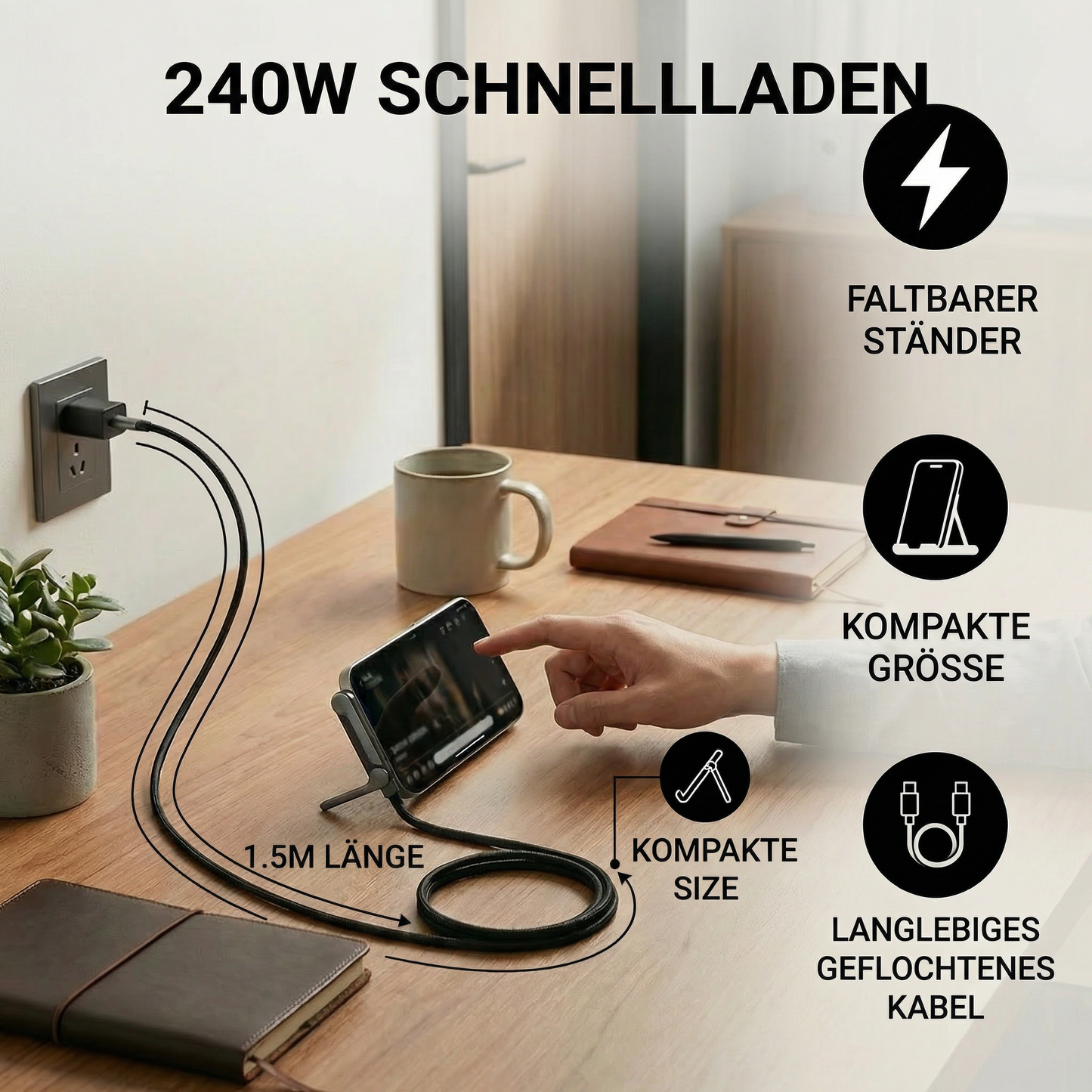 2in1 Faltbares Schnell Ladekabel und Telefon Ständer