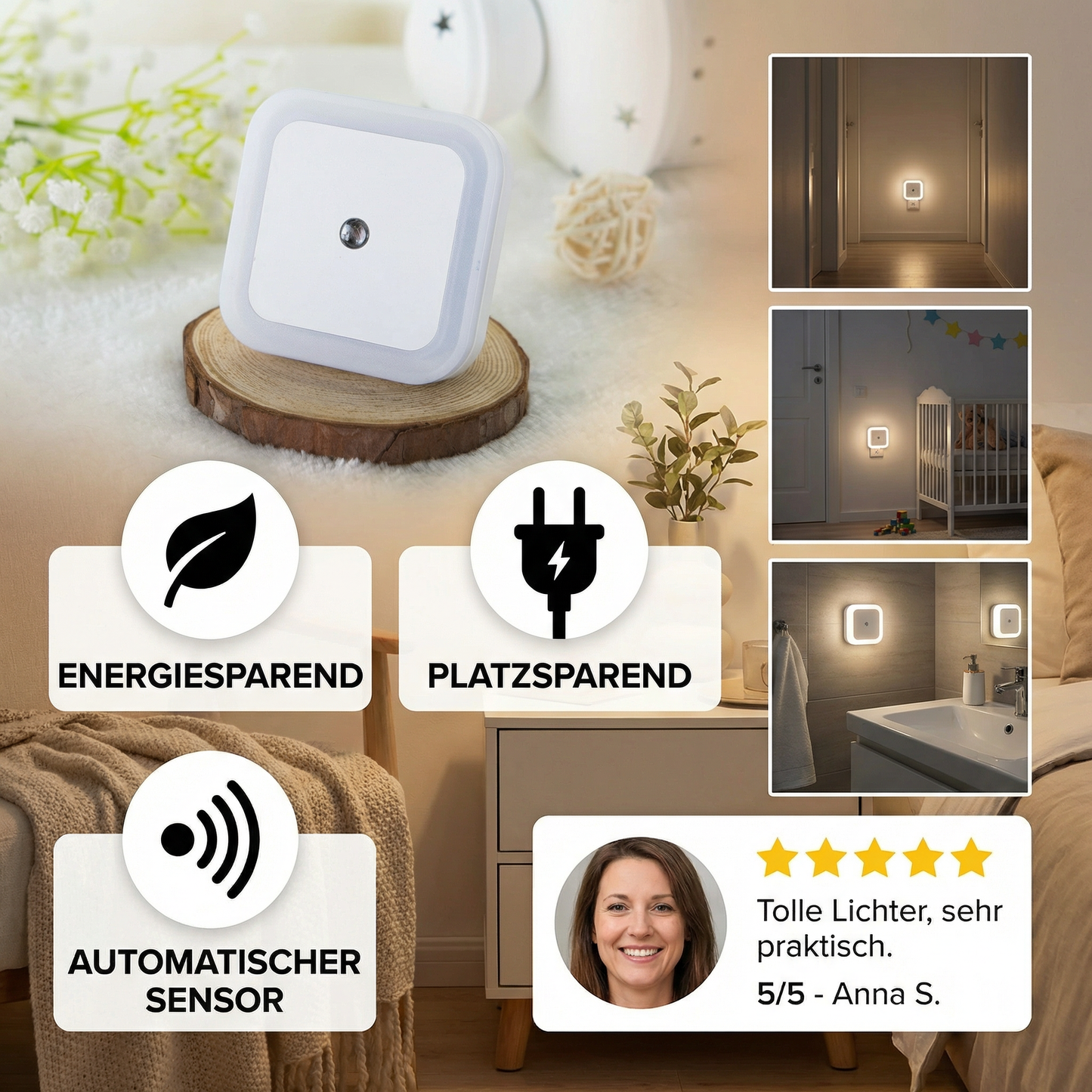 LED Nachtlicht Set mit Sensor – platzsparend & energiesparend