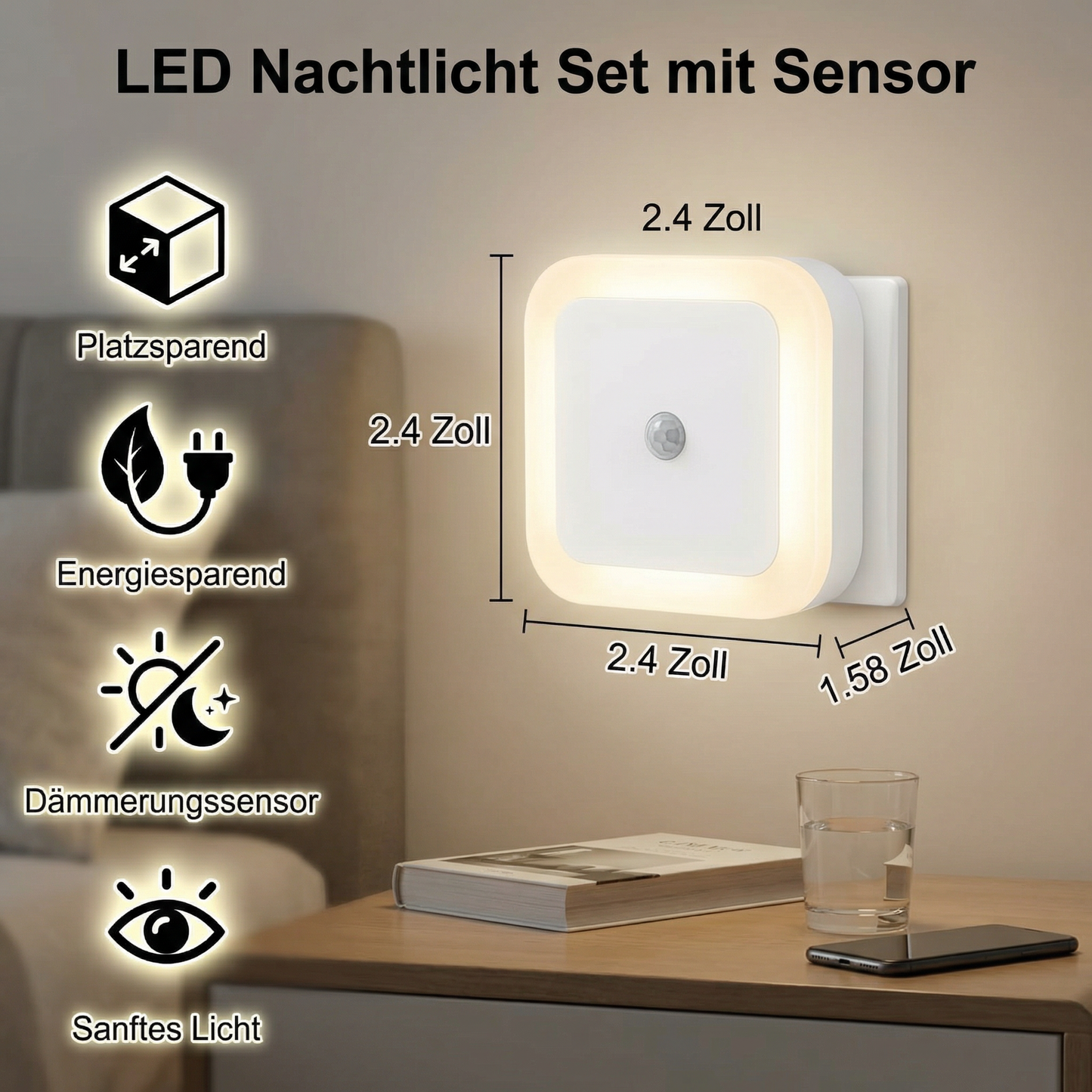 LED Nachtlicht Set mit Sensor – platzsparend & energiesparend