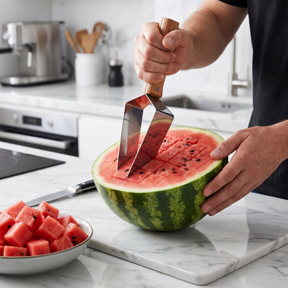 Wassermelonen-Schneider aus Edelstahl mit Holzgriff – Sauberes & schnelles Portionieren