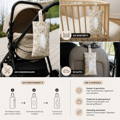 Hängender Taschentuchhalter für Kinderwagen, Babybett & Auto