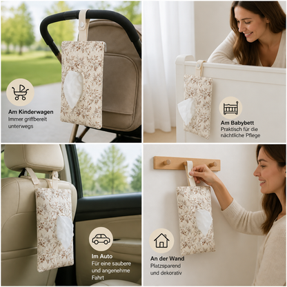 Hängender Taschentuchhalter für Kinderwagen, Babybett & Auto